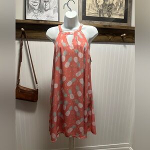 Jadelynn Brooke Coral Pineapple Print Flowy Midi Dress | Sz L | EUC